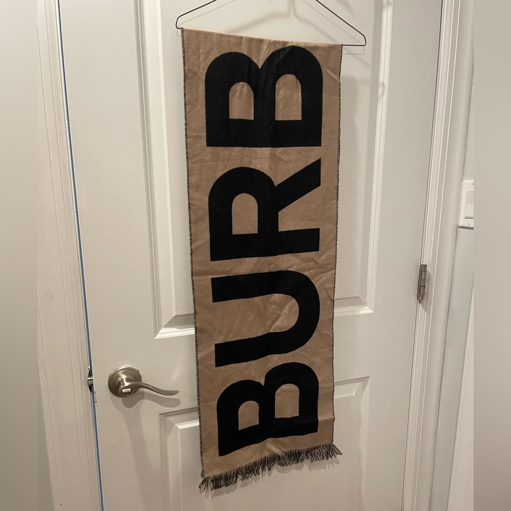 Burberry Tan and Black Wool Scarf